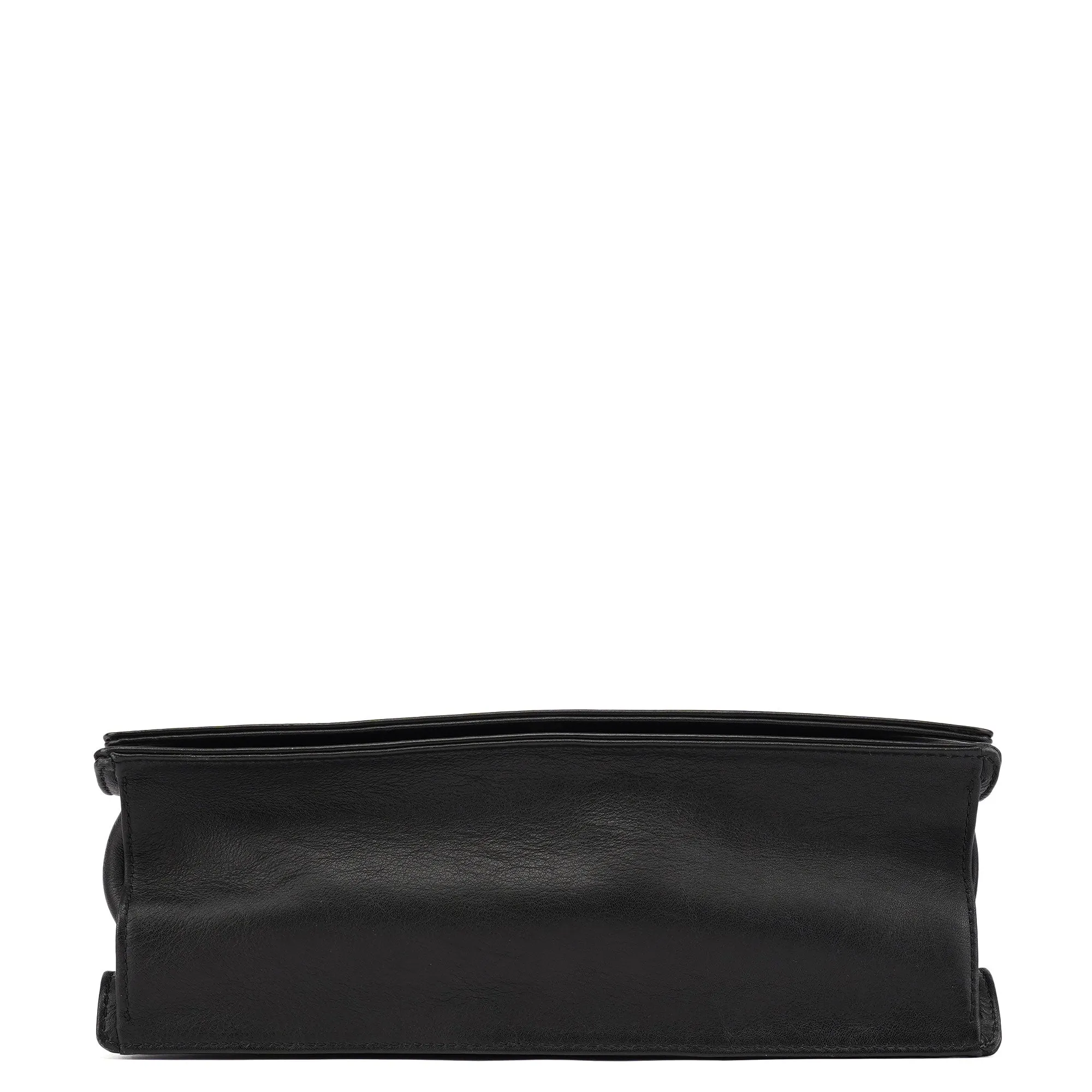 001 3243 Black Calfskin Bamboo Flap Shoulder Bag