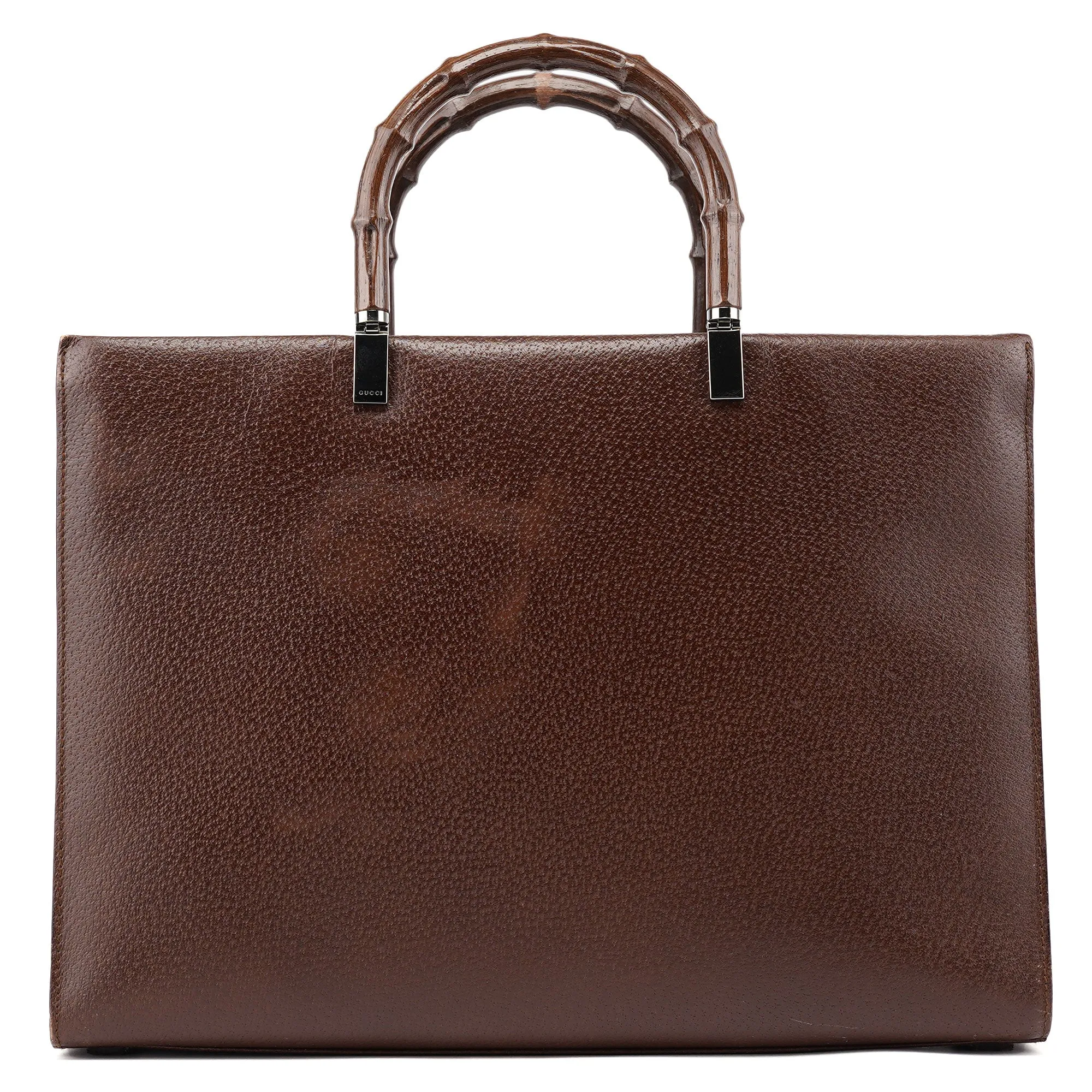 002 1034 Brown Leather Bamboo 2-Way Tote Bag