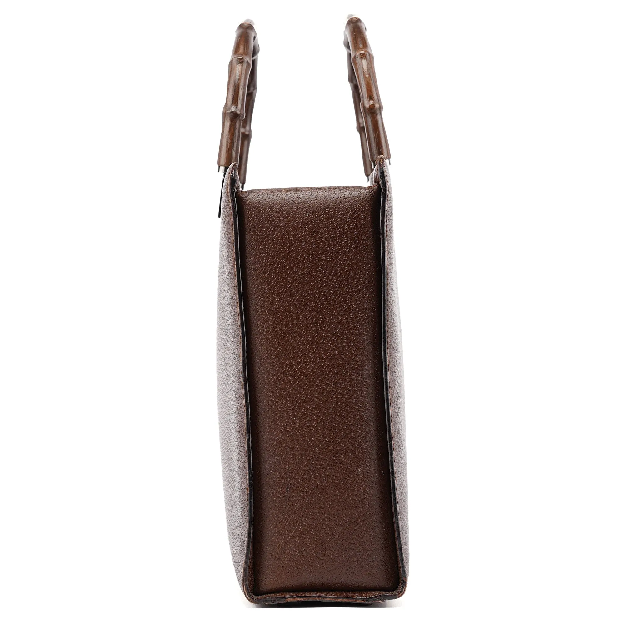 002 1034 Brown Leather Bamboo 2-Way Tote Bag