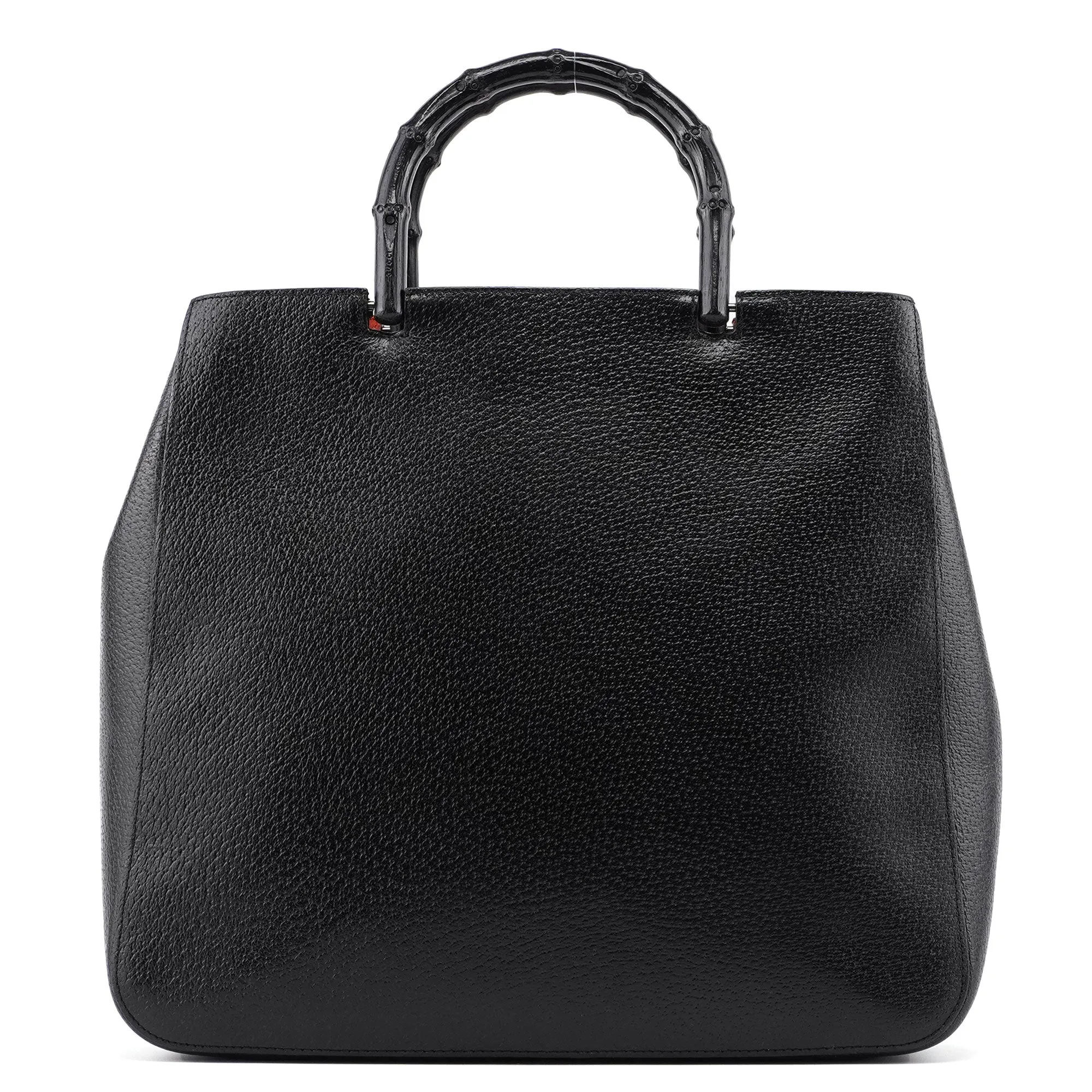 002 1061 Black Leather Bamboo Tote