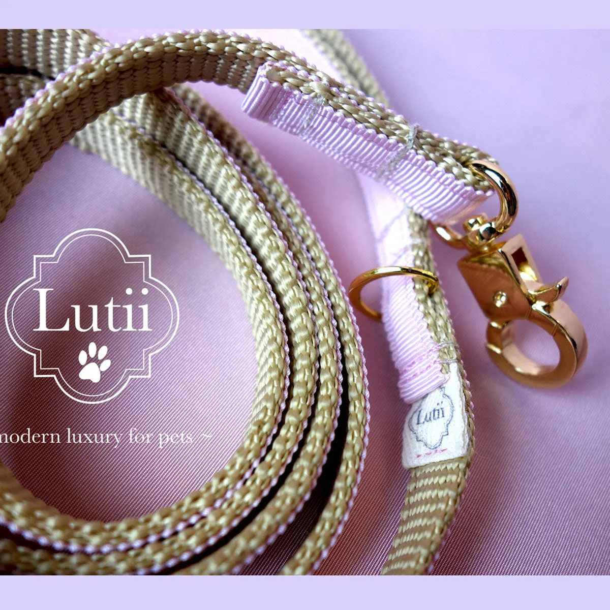 1. LIGHT GOLD STRAP - Pick your ribbon color-Lutii matching leash