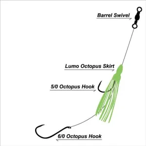 10X Masterpro Reef & Snapper Running Lumo Fishing Skirt Rigs Double Octopus Hooks