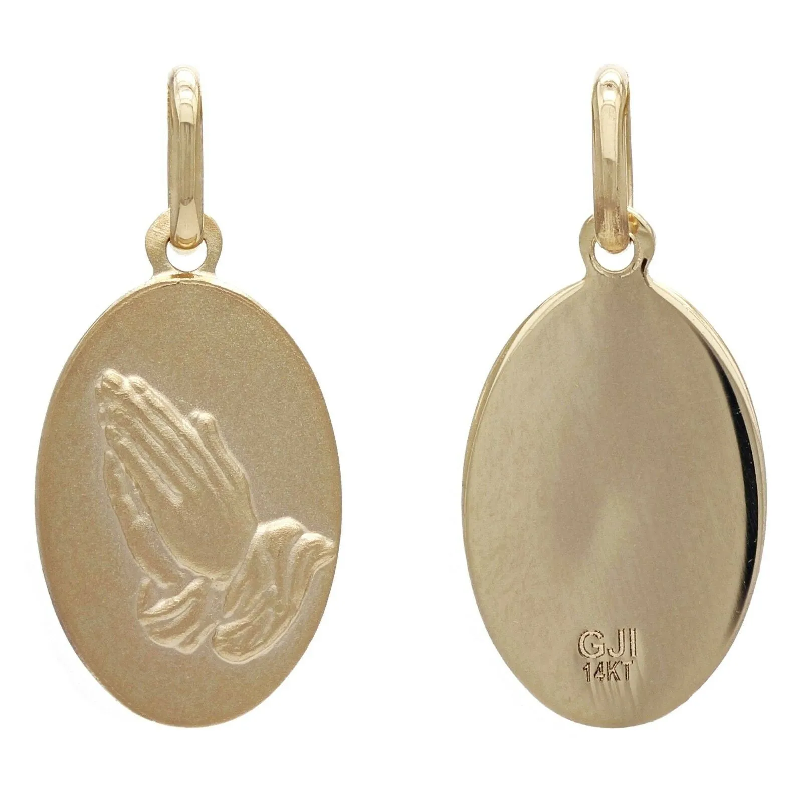 14k Yellow Gold Embossed D�rer's Praying Hands Oval Medallion Pendant 1.6 grams