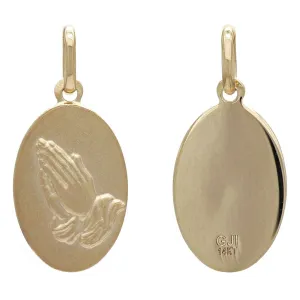 14k Yellow Gold Embossed D�rer's Praying Hands Oval Medallion Pendant 1.6 grams
