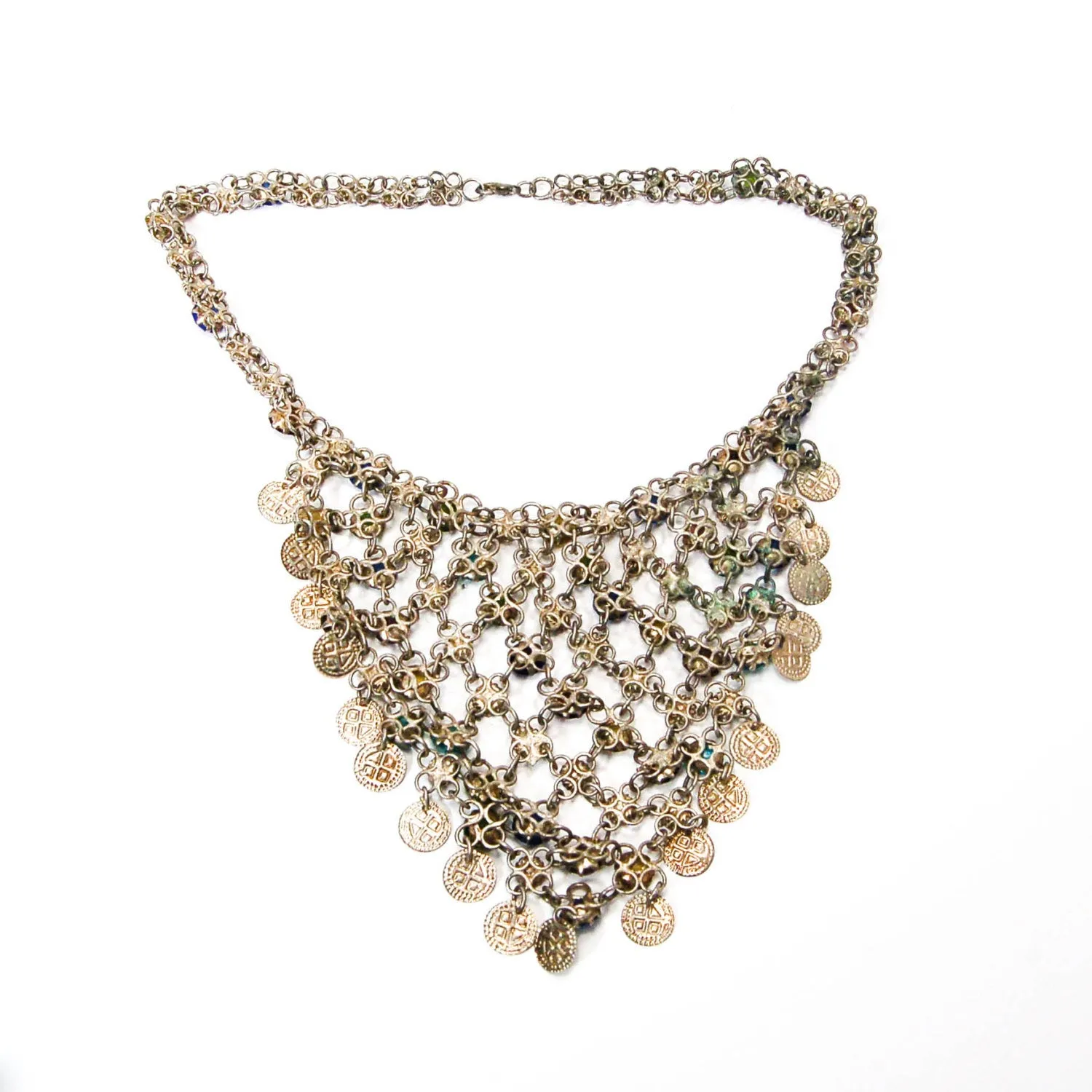 1970's Colorful Bib Necklace with Art Glass Rhinestones