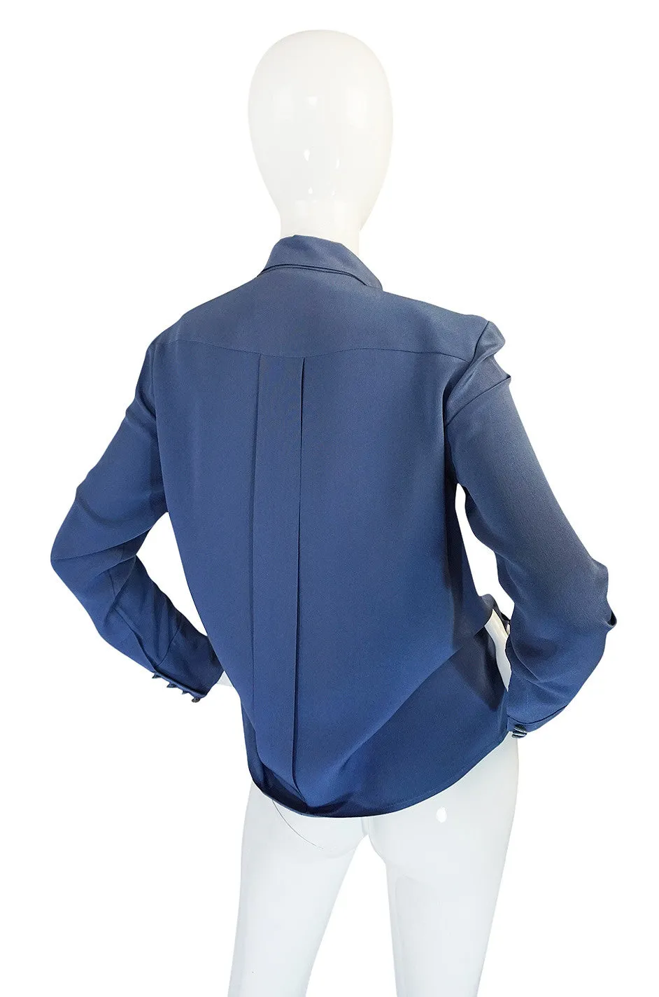 1980s Karl Lagerfeld Blue Silk Button Front Top