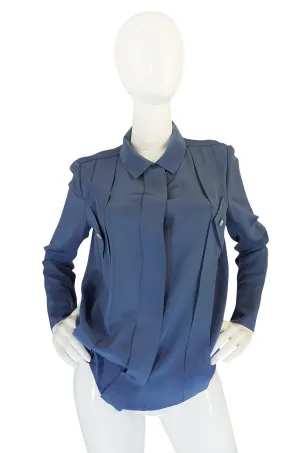 1980s Karl Lagerfeld Blue Silk Button Front Top