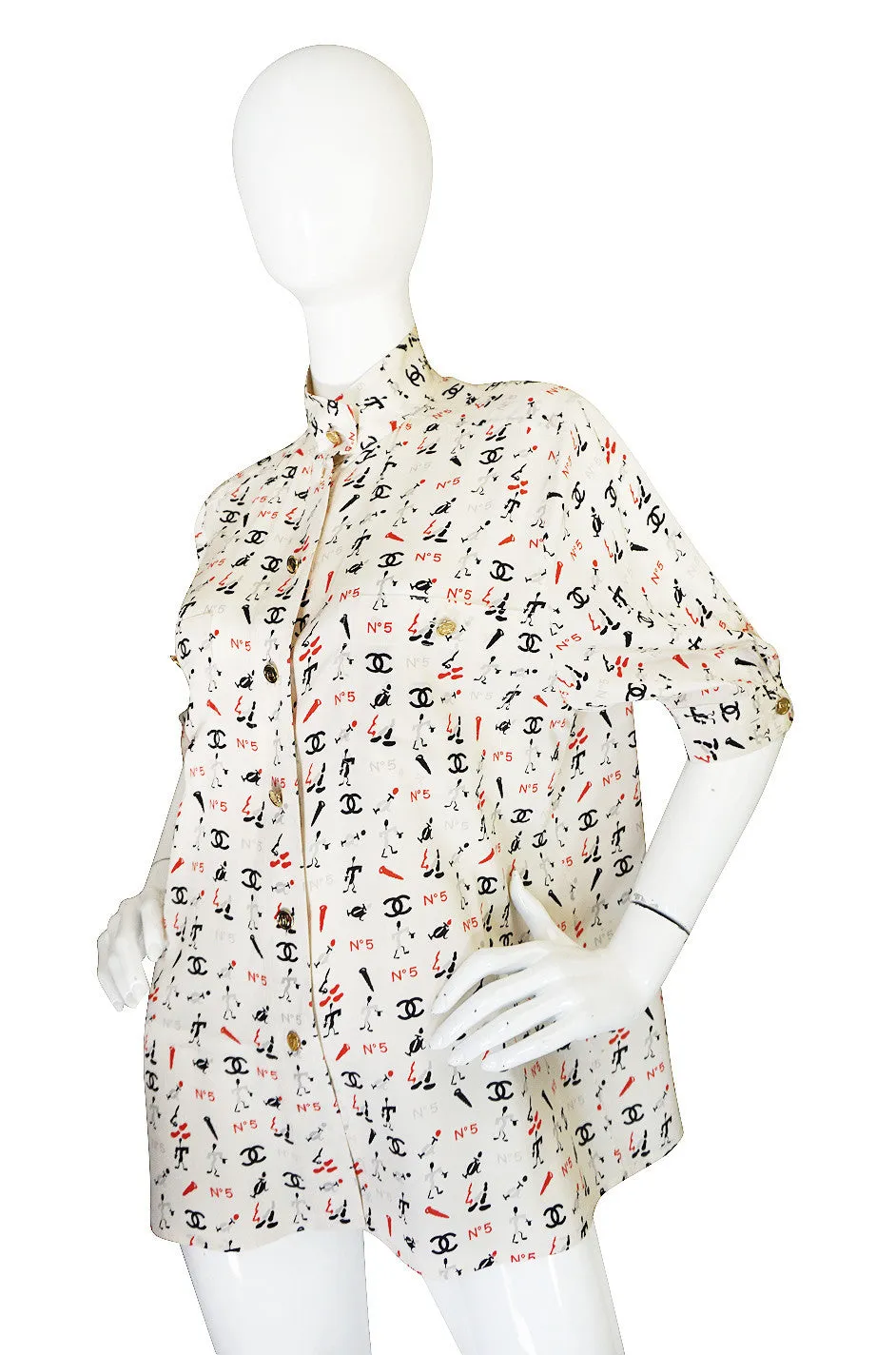 1990s Iconic Chanel No 5 Printed Silk Top