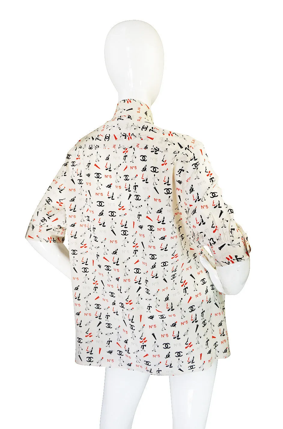 1990s Iconic Chanel No 5 Printed Silk Top