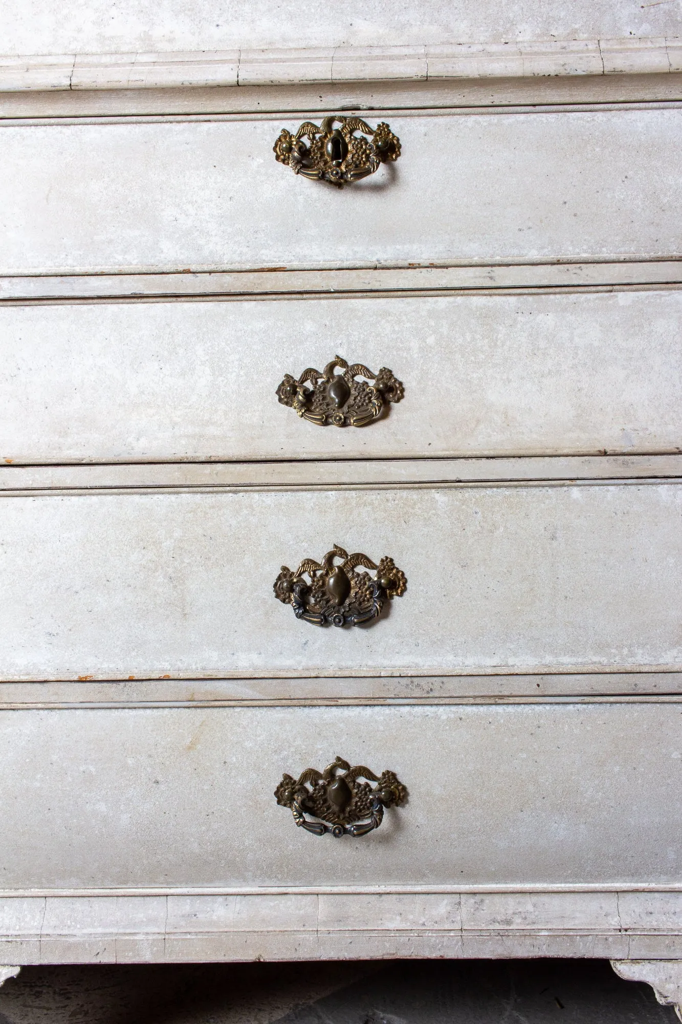 19th Century Painted Dutch Linen Press in Cream and Blue