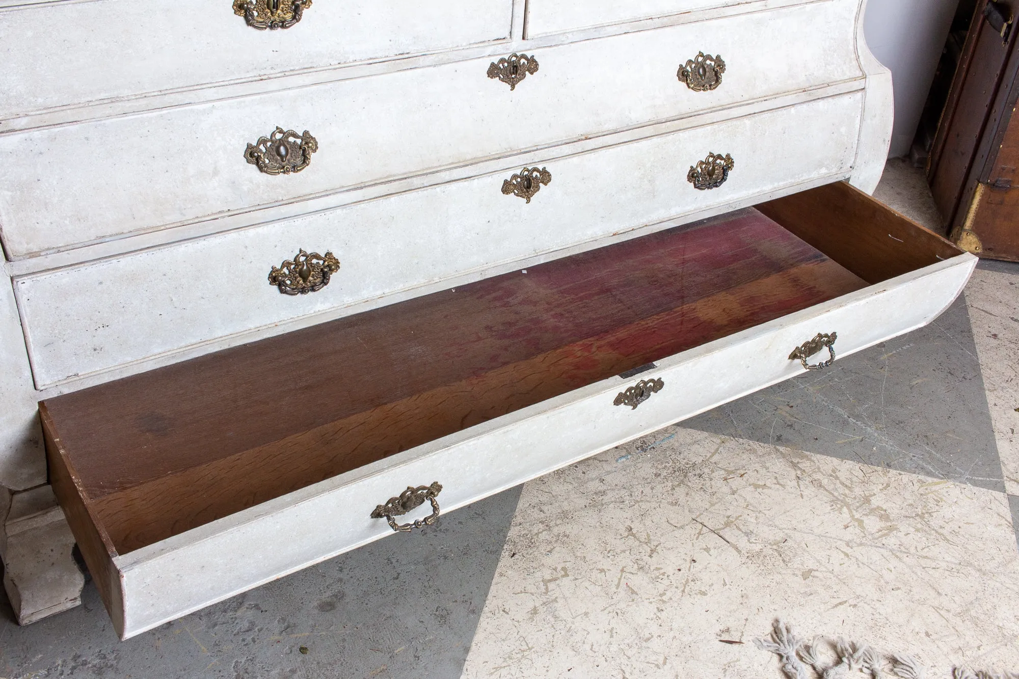 19th Century Painted Dutch Linen Press in Cream and Blue