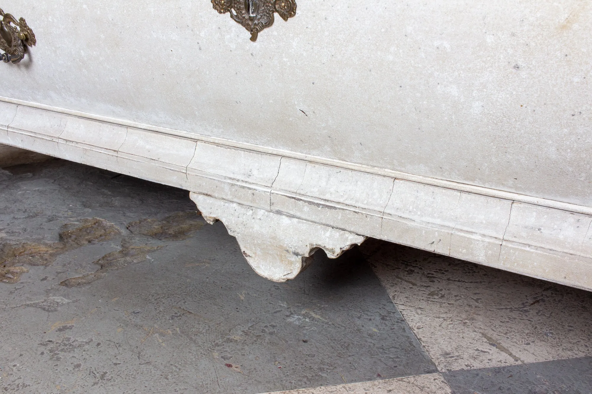 19th Century Painted Dutch Linen Press in Cream and Blue