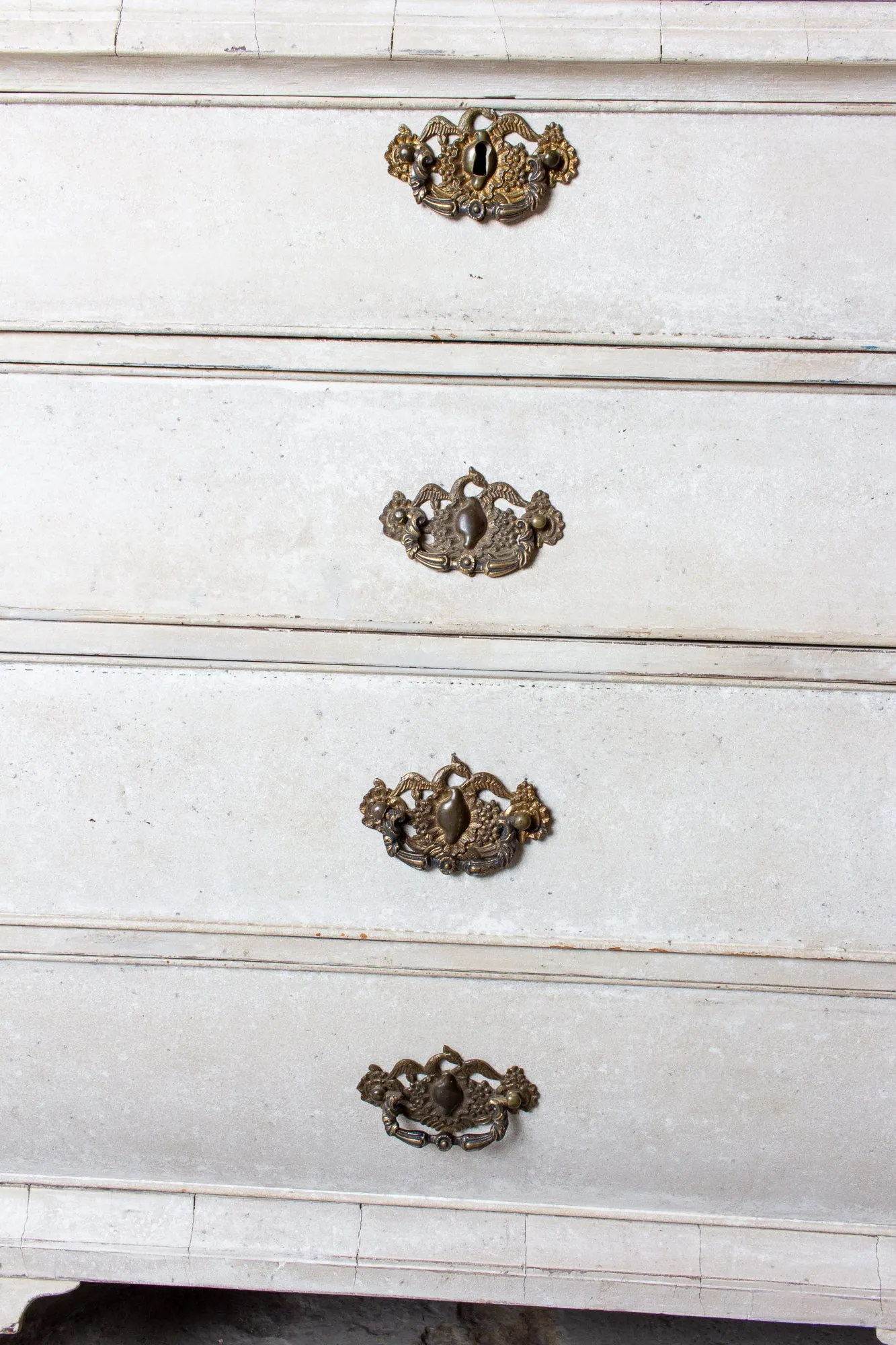 19th Century Painted Dutch Linen Press in Cream and Blue