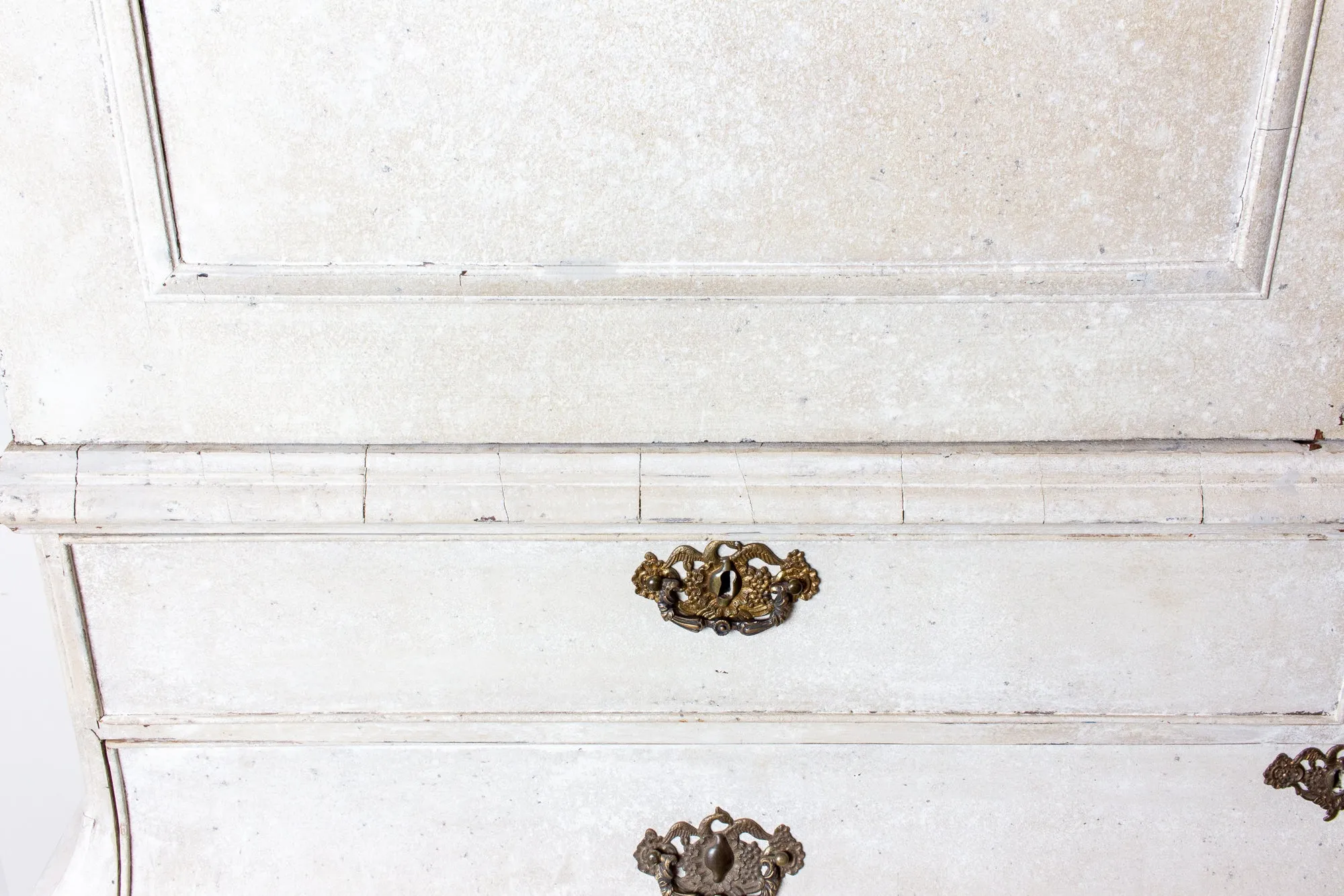 19th Century Painted Dutch Linen Press in Cream and Blue
