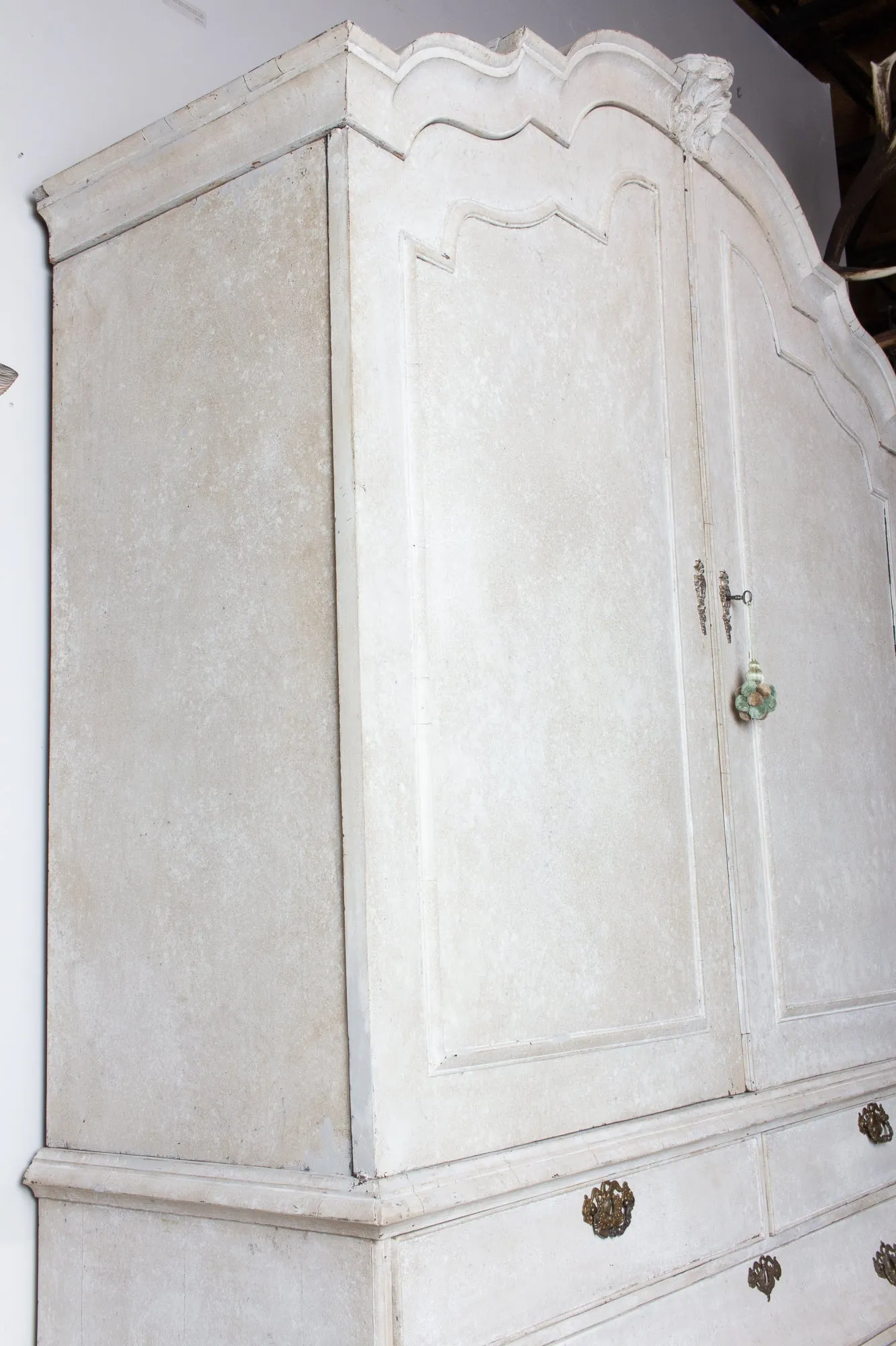 19th Century Painted Dutch Linen Press in Cream and Blue
