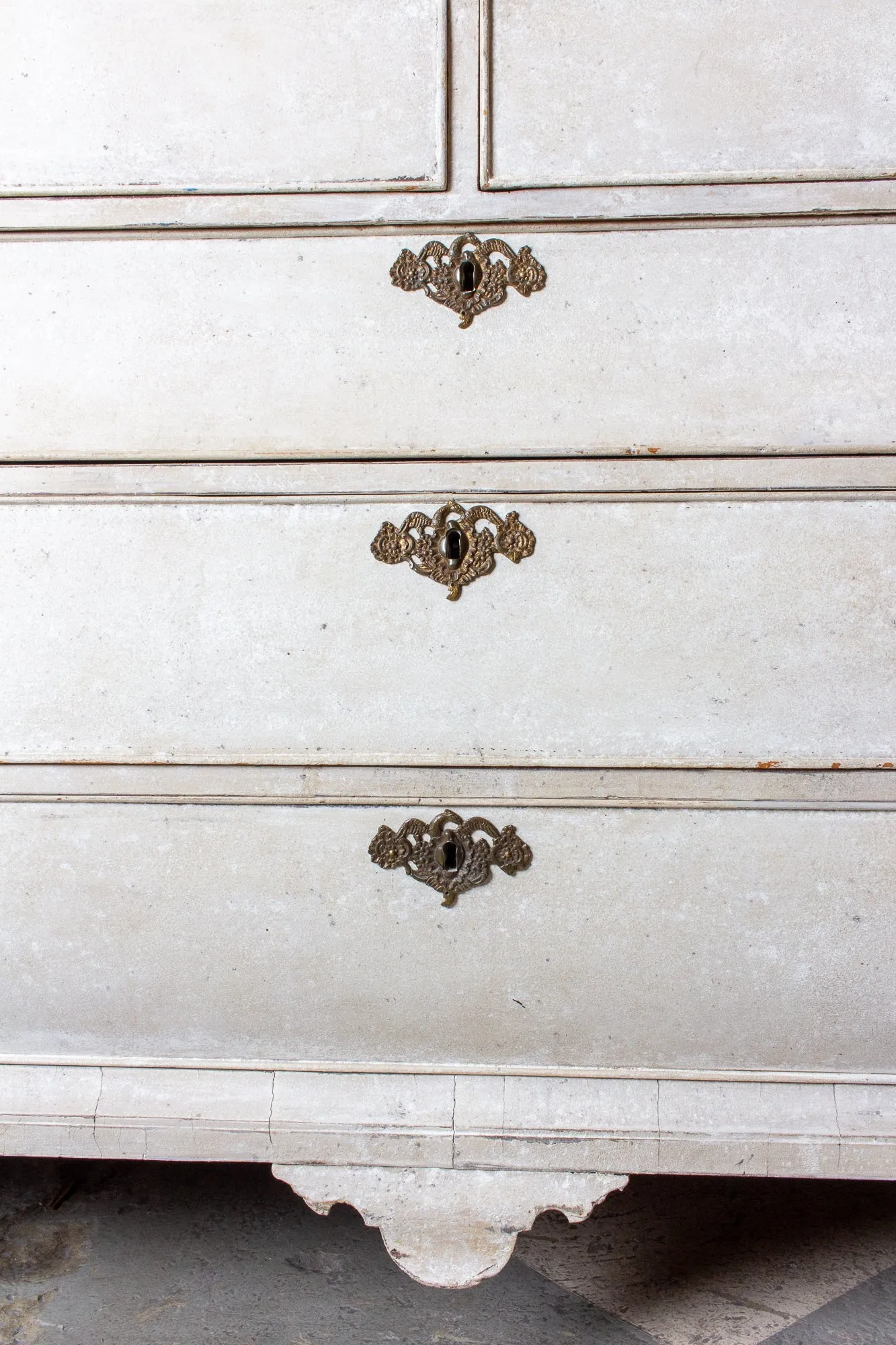 19th Century Painted Dutch Linen Press in Cream and Blue