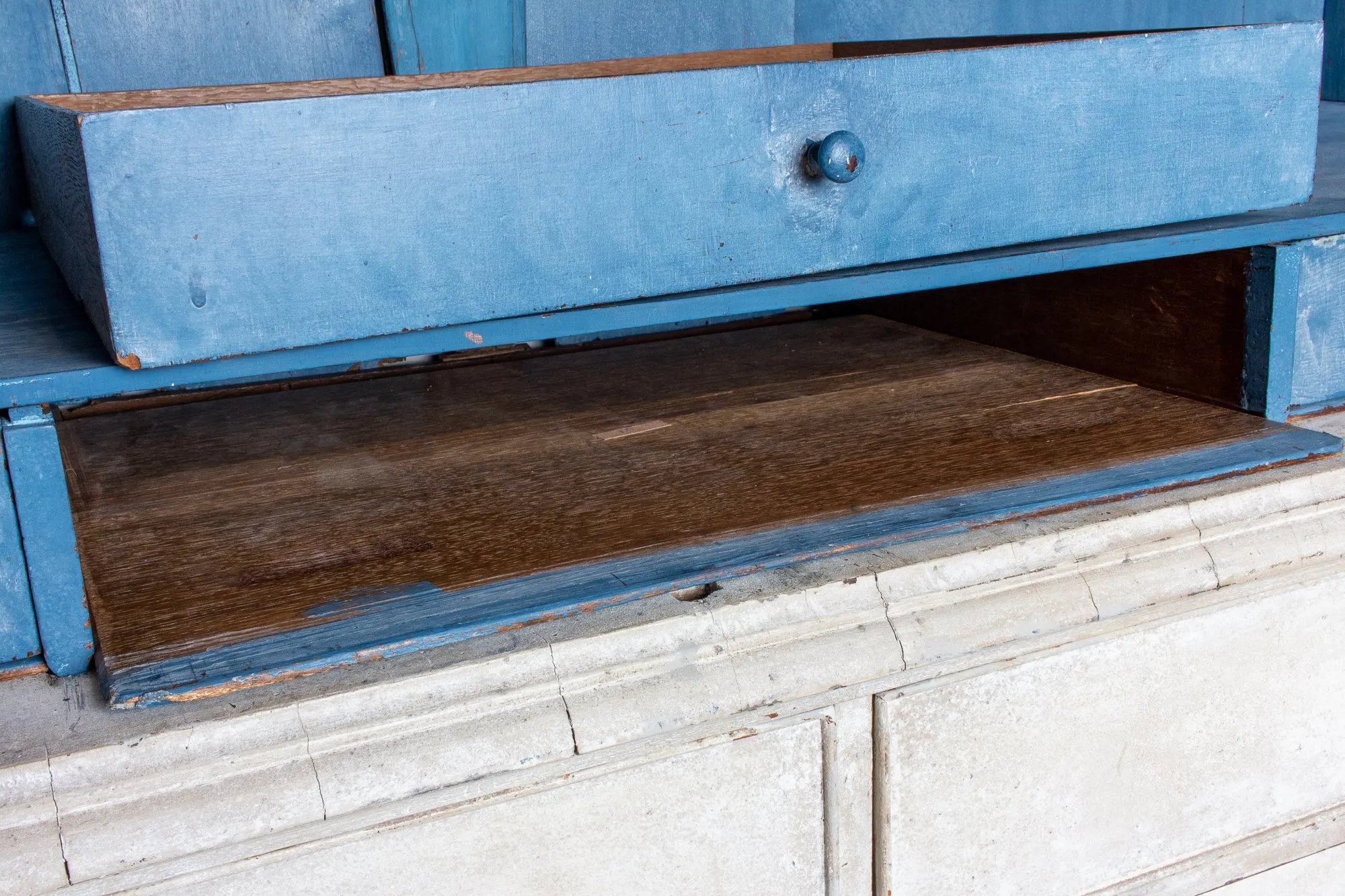 19th Century Painted Dutch Linen Press in Cream and Blue