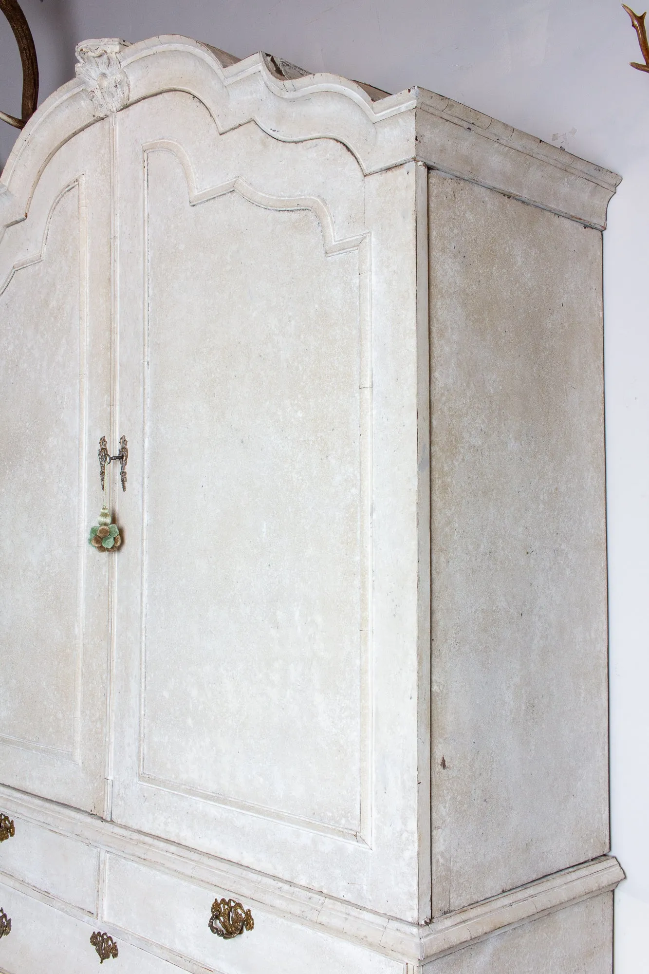 19th Century Painted Dutch Linen Press in Cream and Blue