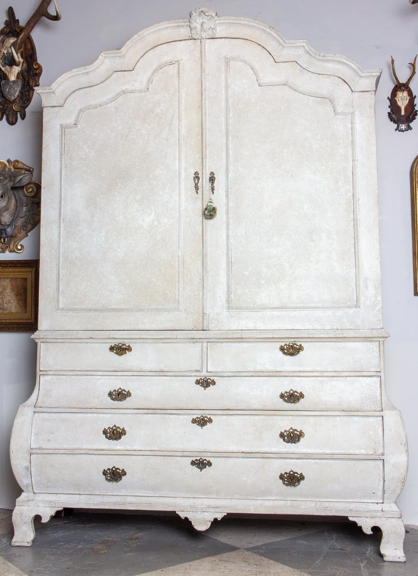 19th Century Painted Dutch Linen Press in Cream and Blue