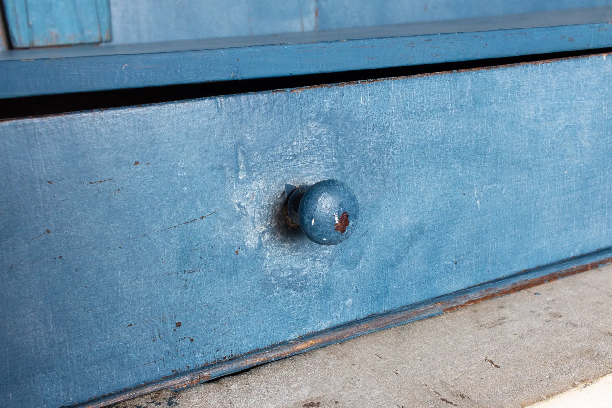 19th Century Painted Dutch Linen Press in Cream and Blue