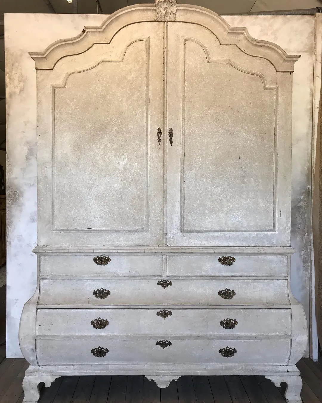 19th Century Painted Dutch Linen Press in Cream and Blue