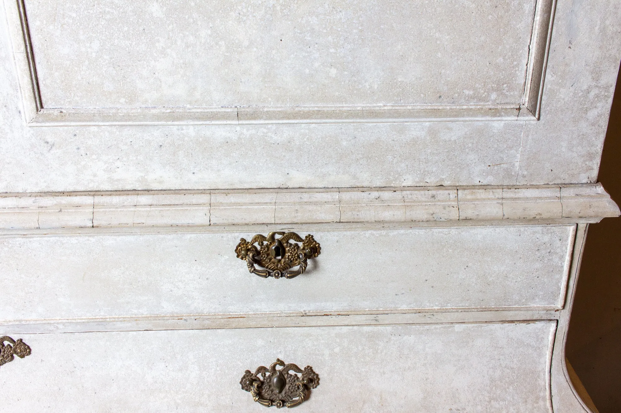 19th Century Painted Dutch Linen Press in Cream and Blue