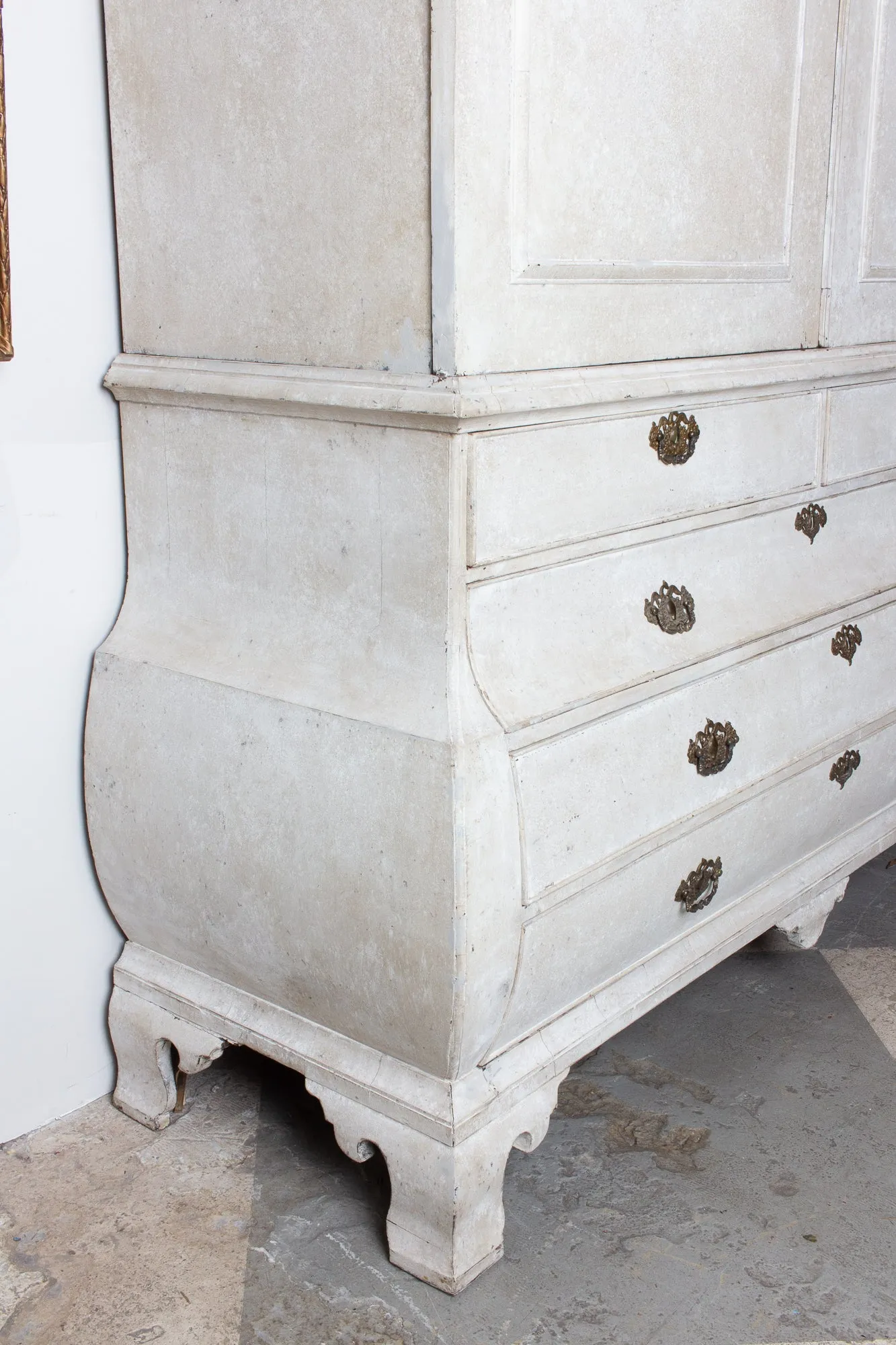 19th Century Painted Dutch Linen Press in Cream and Blue
