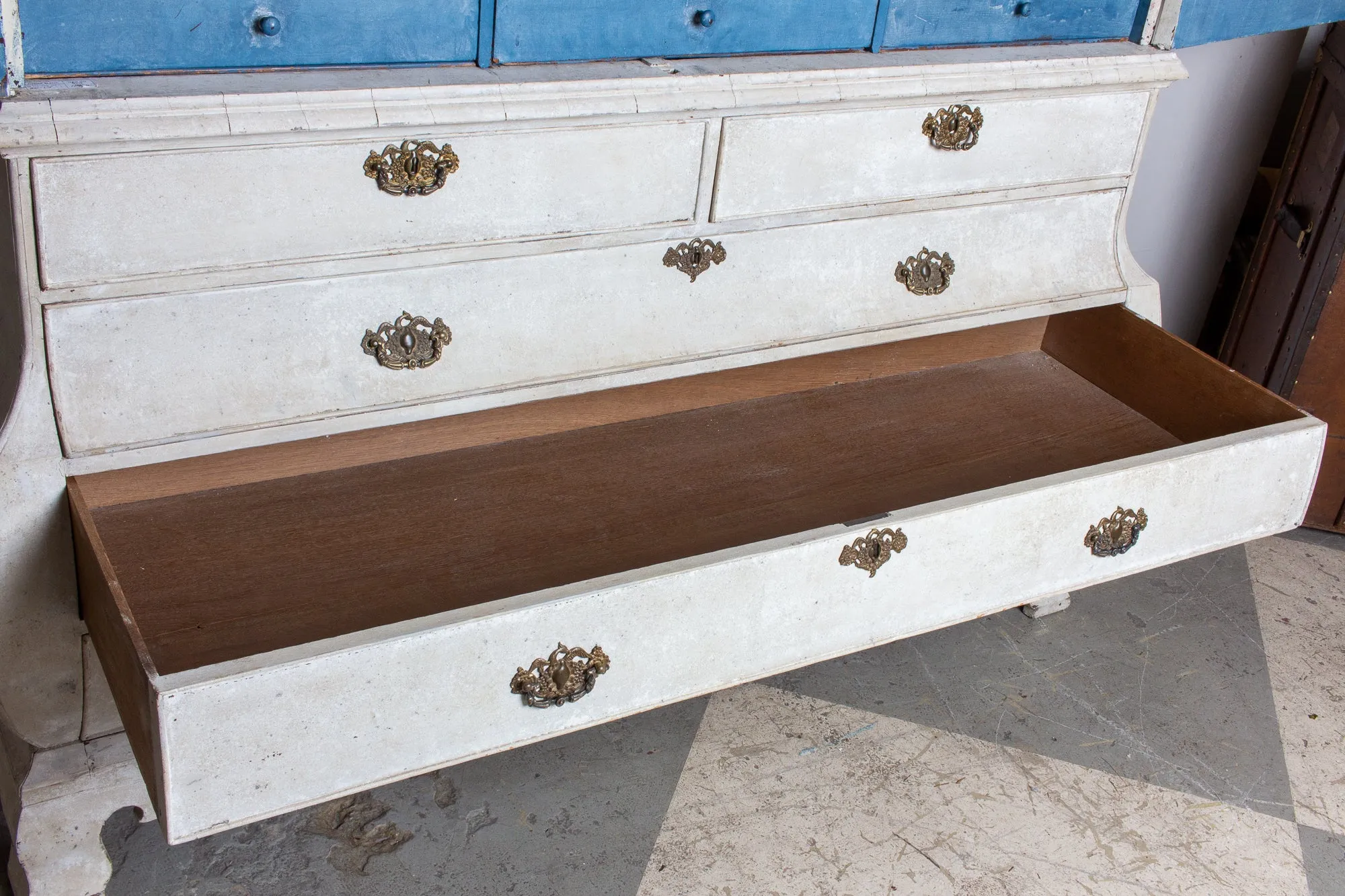 19th Century Painted Dutch Linen Press in Cream and Blue