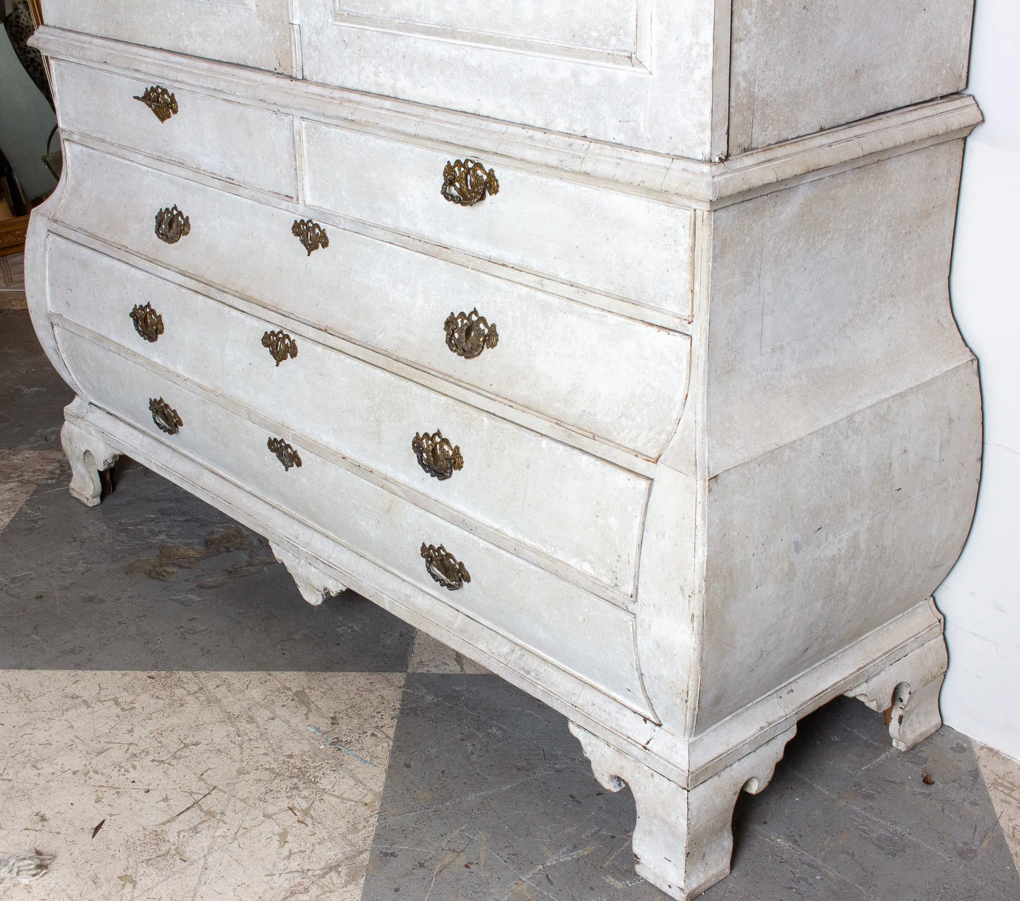 19th Century Painted Dutch Linen Press in Cream and Blue