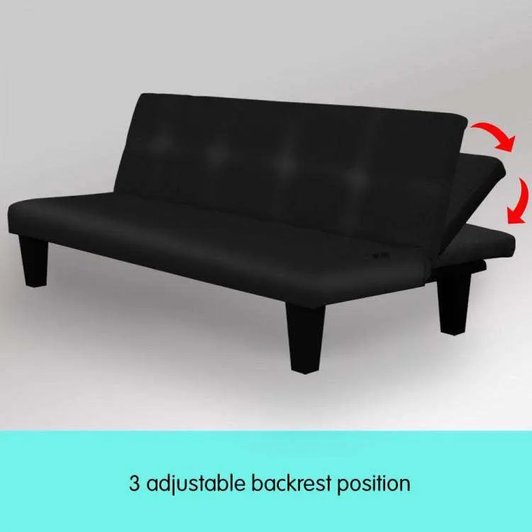 2 SEATER MODULAR LINEN FABRIC SOFA BED COUCH - BLACK