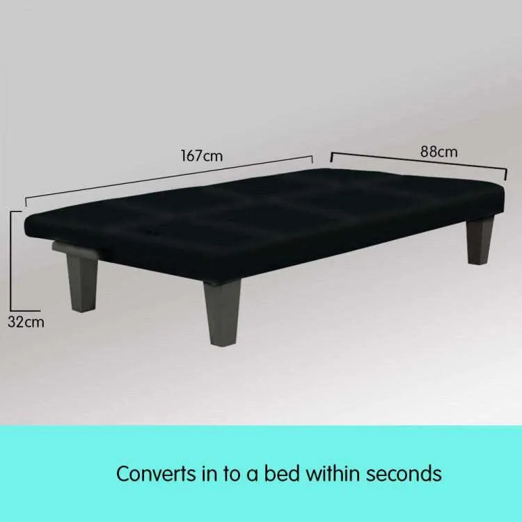 2 SEATER MODULAR LINEN FABRIC SOFA BED COUCH - BLACK