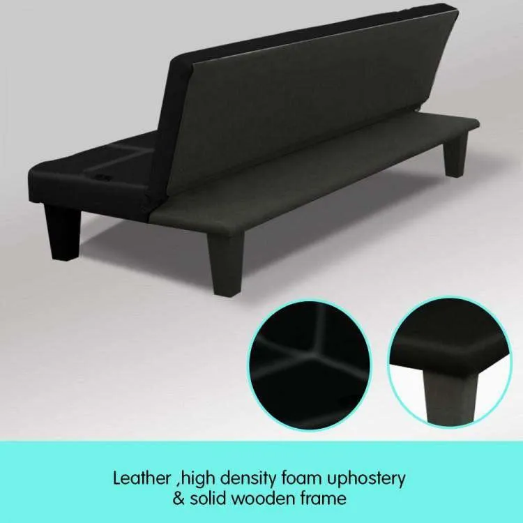2 SEATER MODULAR LINEN FABRIC SOFA BED COUCH - BLACK