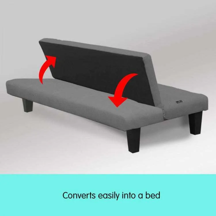 2 SEATER MODULAR LINEN FABRIC SOFA BED COUCH - DARK GREY