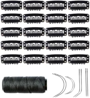 20 Pieces 32Mm Hairpieces Snap Clips U Shape Wig Clips for Hair Extensions Making Wig Accessories Set Tools (Black)