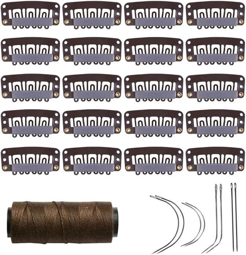 20 Pieces 32Mm Hairpieces Snap Clips U Shape Wig Clips for Hair Extensions Making Wig Accessories Set Tools (Black)