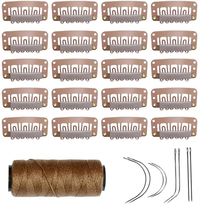 20 Pieces 32Mm Hairpieces Snap Clips U Shape Wig Clips for Hair Extensions Making Wig Accessories Set Tools (Black)