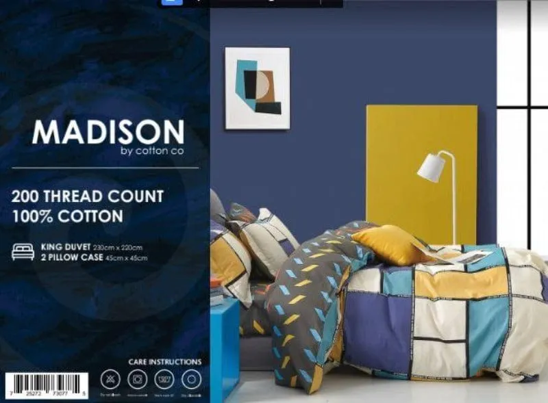 200 Thread Count Percale Cotton Printed Duvet Covers Set Madison