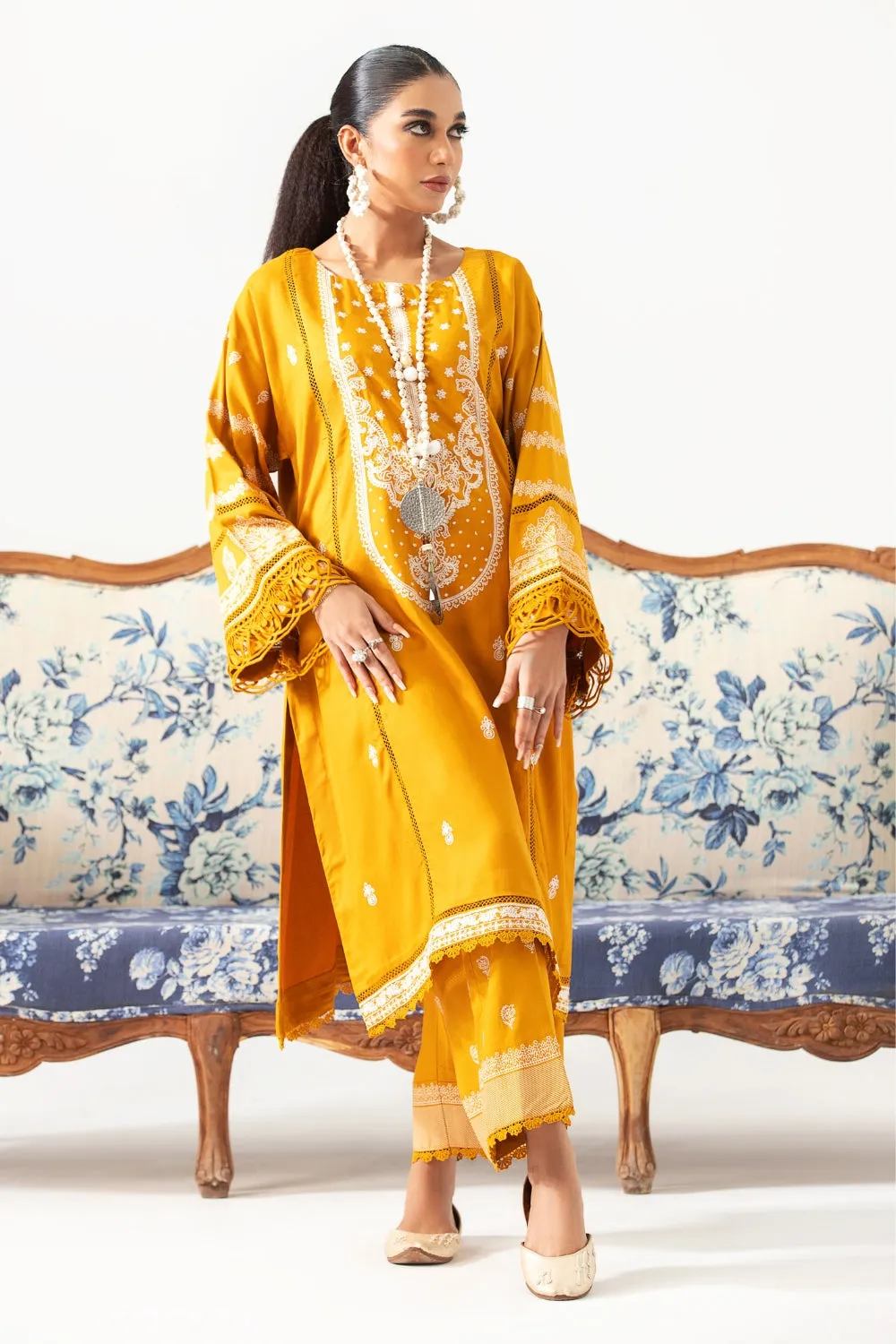 2PC Unstitched | Embroidered Crepe Linen Shirt   Trouser