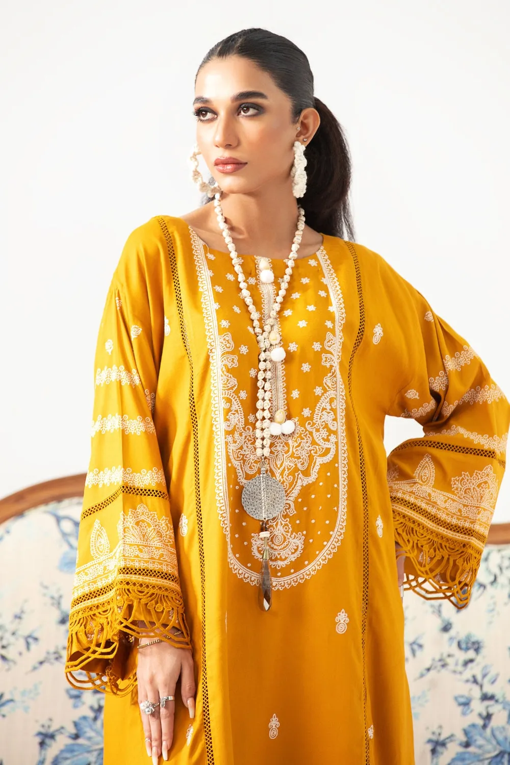 2PC Unstitched | Embroidered Crepe Linen Shirt   Trouser