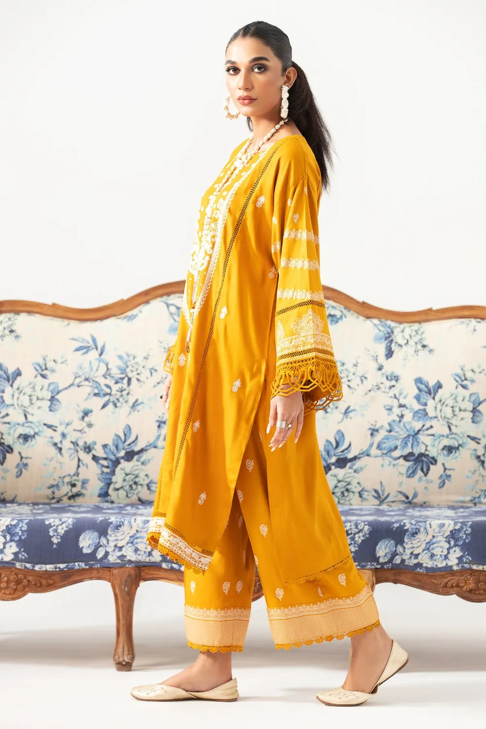 2PC Unstitched | Embroidered Crepe Linen Shirt   Trouser