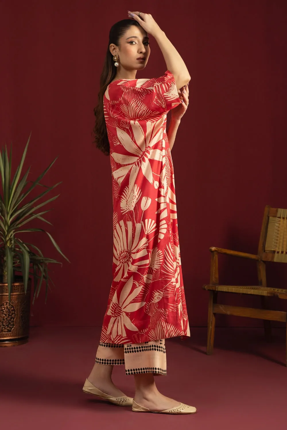 2PC Unstitched | Printed Crepe Linen Shirt   Trouser
