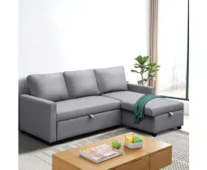 3 Seater Fabric Sofa Bed with Storage - Grey