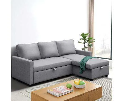 3 Seater Fabric Sofa Bed with Storage - Grey