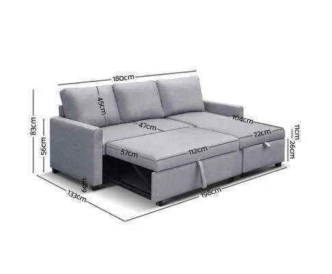 3 Seater Fabric Sofa Bed with Storage - Grey