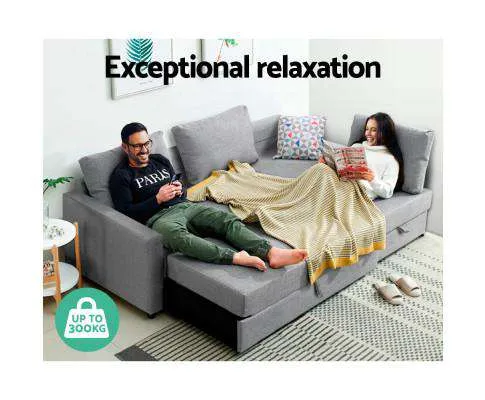 3 Seater Fabric Sofa Bed with Storage - Grey
