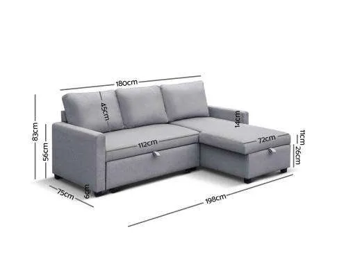 3 Seater Fabric Sofa Bed with Storage - Grey