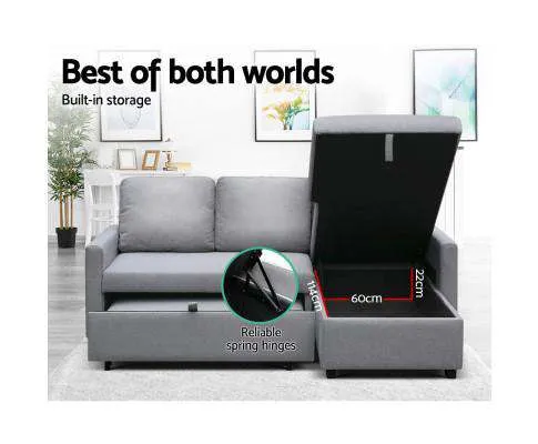 3 Seater Fabric Sofa Bed with Storage - Grey