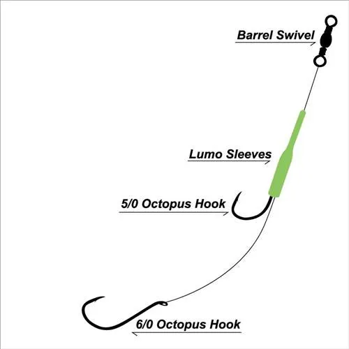 3 X Masterpro Reef & Snapper Running Lumo Fishing Rigs With Double Octopus Hook 5/06/0