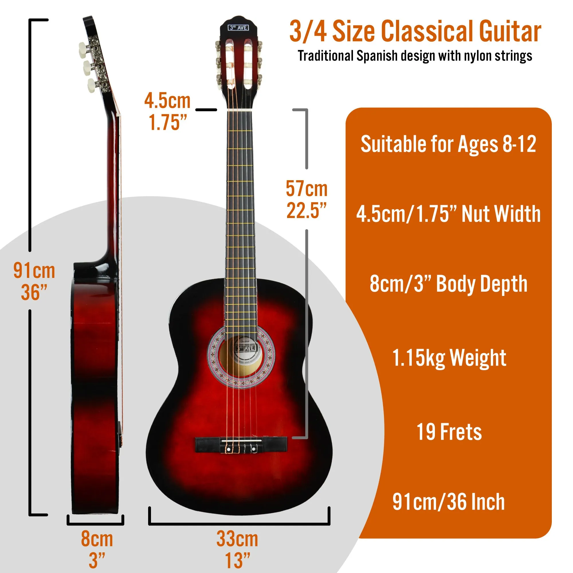 3rd Avenue 3/4 Size Classical Guitar Pack