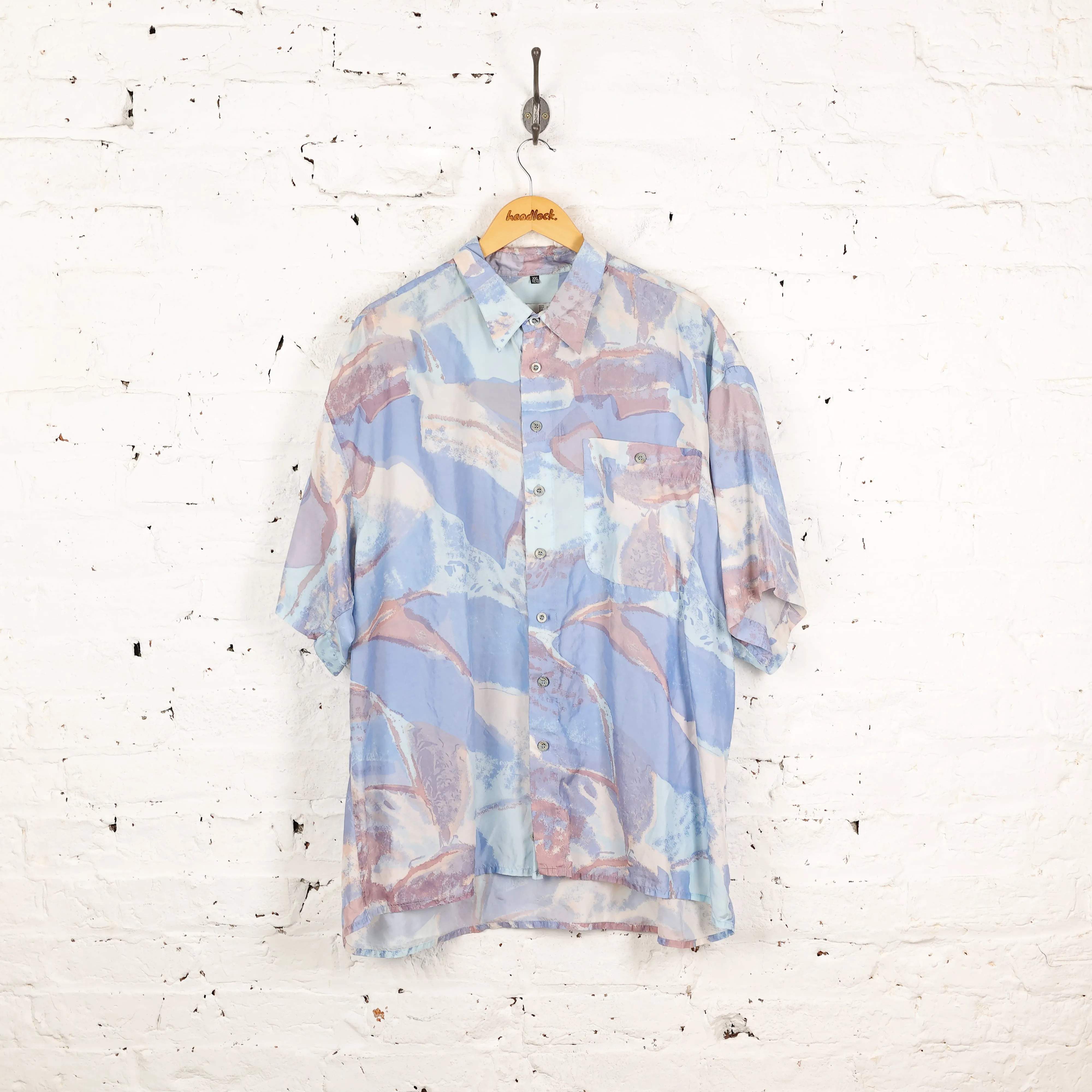 90s Short Sleeve Pattern Shirt - Blue - XXL